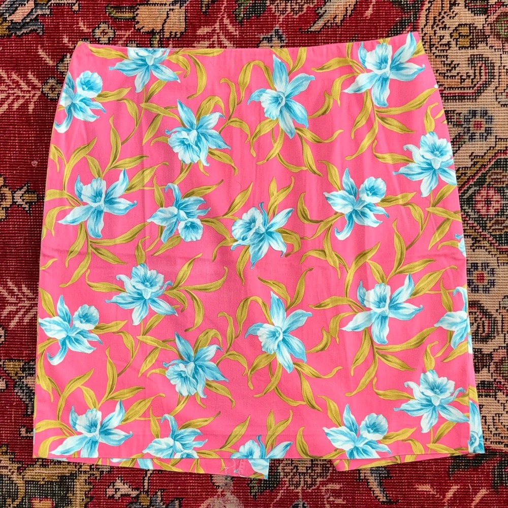 JNY 14 Bright Pink Floral Print Stretch Cotton‎ Pencil Skirt VERY NICE!